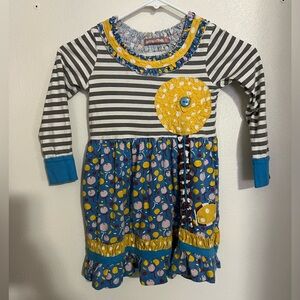 JELLY THE PUG Floral Long Sleeve Dress with Ruffle Trim on Top and Bottom Size 5